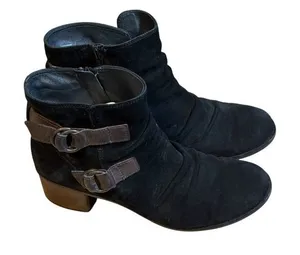 Paul Green Black Suede Size 7 Double Buckle Ankle‎ Boots Newbury 08327 Booties thumbnail 1