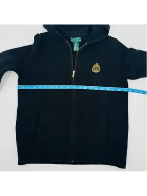 Vintage Lauren Ralph Lauren Black Knit Full Zip Hooded Sweater, Size M thumbnail 7