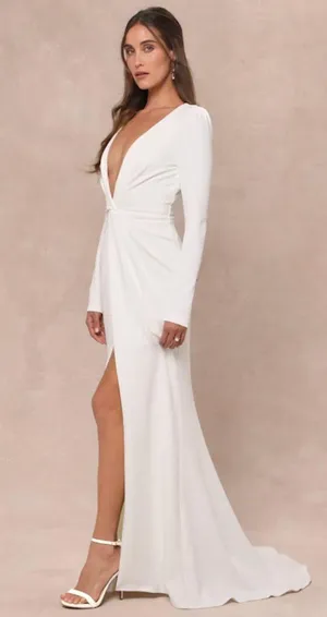 Lulus New Stunning Romance White Long Sleeve Mermaid Maxi Dress thumbnail 3