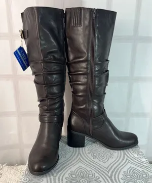White Mountain NWT Brown Desirable Slouchy Knee High Zip Heeled Boots Size 10 thumbnail 1