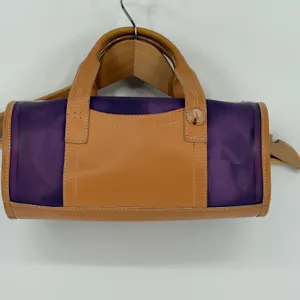 MAXX NEW YORK‎ Barrel Handbag Purple Clear Vinyl Tan Leather Top Handle Bag thumbnail 5
