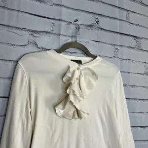 Lauren Jeans Co Ruffle Front ¼-Button Long Sleeve White Top Preppy M Blouse Y2K thumbnail 3