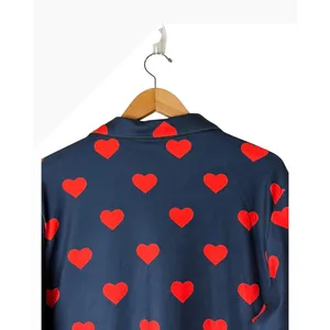 Spark Paws Pajama Top Unisex Medium Blue Red NWT Heart Print Button Down Shirt thumbnail 5