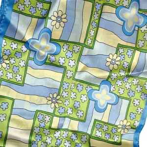 Collection XIIX Fun Mod Geo Blue Green Floral 100% Silk Scarf LTD 10X50 thumbnail 5