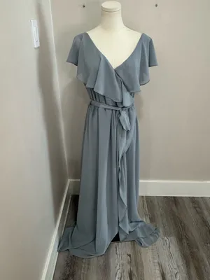 Baltic Born Katya Ruffle Maxi Dress Grey Flowy Cocktail Party Bridal Size XL thumbnail 2