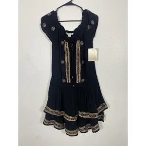 Boston Proper Black Embroidered Beaded Mini Floral Dress Scoop Neck Size S thumbnail 5