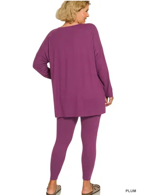 New!Plus Size Plum V-Neck Loungeset Top & Leggings - Size 3X thumbnail 2