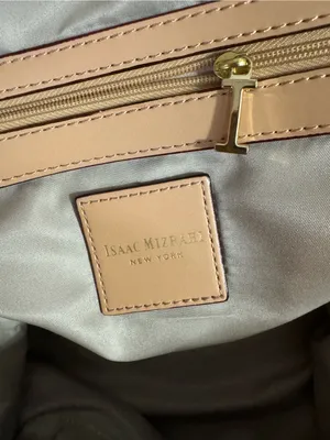Isaac Mizrahi Pale Red and Tan Leather Tote thumbnail 3