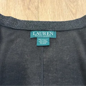 🌟Lauren Ralph Lauren🌟 Sweater Knit Ruana Wrap W. Lurex Trim Black One Size thumbnail 2