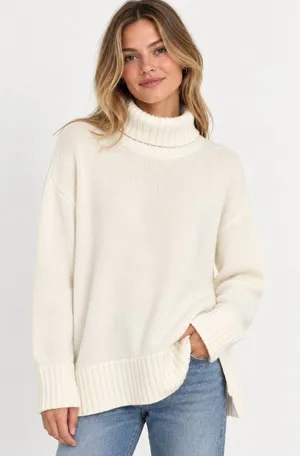 NWT Old Navy Turtleneck Sweater Women Large Cream Cotton Oversized Knit Washable thumbnail 1