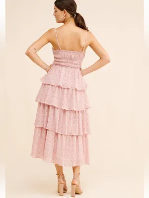 ASTR The Label Harriet Tiered Midi Dress Cottagecore Fairy High Slit Dress Sz S thumbnail 2