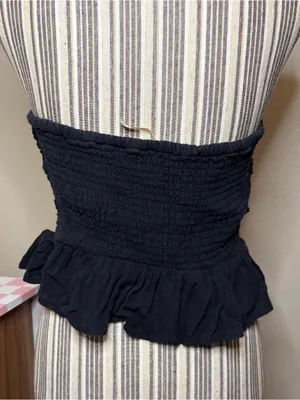 Free people cotton Black Strapless Ruching Peplum Top casual luxury preppy small thumbnail 4