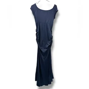 PinkBlush Navy Blue Maternity Maxi Dress‎ Women’s Size Small Ruched Sides thumbnail 4
