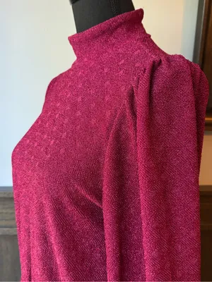 Magenta sparkle Long-Sleeve Mock Neck Dress nwt small thumbnail 5