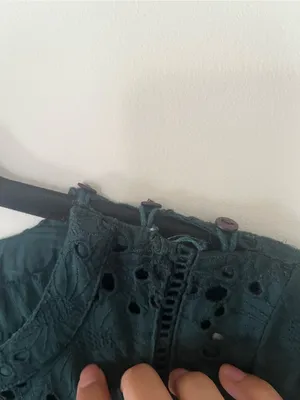 Zara Green Eyelet Tunic Top Large Dark Green Embroidered Cottagecore Forest thumbnail 4