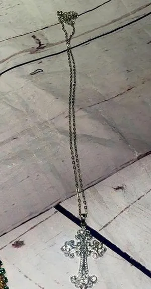 Cross pendant necklace silver diamond accent thumbnail 2