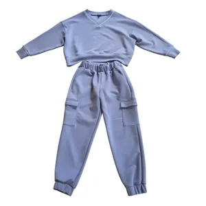 Express Womens Lavender V-Neck Sweatshirt and Cargo Jogger Set Small thumbnail 3