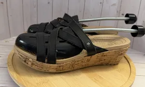 Crocs Womens 9 Black A Leigh Strappy Cork Wedge Slip On Sandals thumbnail 1