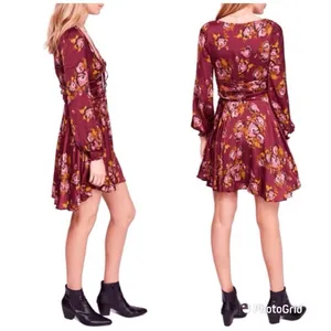 FREE PEOPLE Morning‎ Light Mini Dress Long Sleeve Floral Satin Purple Size 0 New thumbnail 13