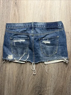 Hollister Frayed Dark Blue Distressed Denim Mini Skirt Size 3 (waist 26) thumbnail 7