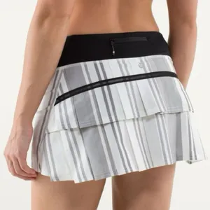 LULULEMON Pace Setter Skirt Spandex Shorts Black White Gray Vertical Stripe 6 thumbnail 1