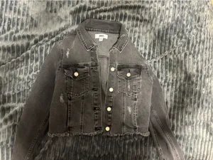 Black denim jacket with distressed details #distressed Size M thumbnail 3