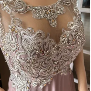 Mother of bride Embellished Illusion Jewel Neck A-line gown size large - large thumbnail 12