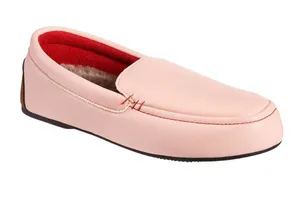 NWT Isotoner Leather Faux Fur Moccasin Slippers Evening Sand Pink XL (9.5-10.5) thumbnail 1