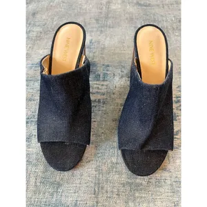 Nine West Blue Denim Gemily Block Heel Peep Toe Mules Size 7.5 thumbnail 4
