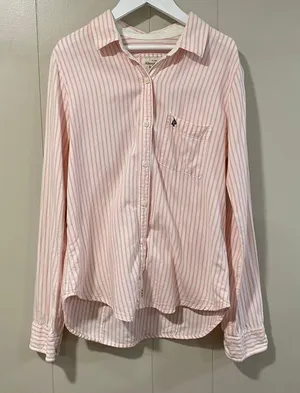 Abercrombie & Fitch Pink White Striped Button Down Shirt Women’s Medium thumbnail 1