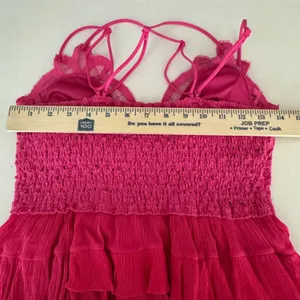 Zenana Hot Pink Lace Ruffle Peplum Cami Top Smocked Back Large Festival Rave Clubwear L thumbnail 7