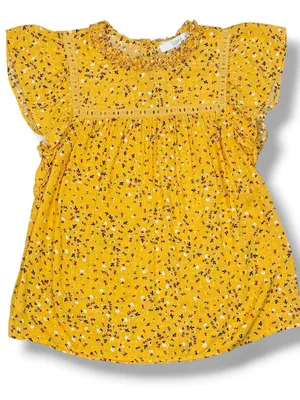 Loft Floral Flutter Sleeve Ruffle‎ Collar Blouse Top Yellow Small Cottageore thumbnail 12