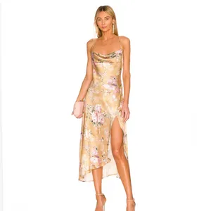ASTR‎ the Label Gaia Dress in Mustard Floral Satin Midi Womens Size L thumbnail 4