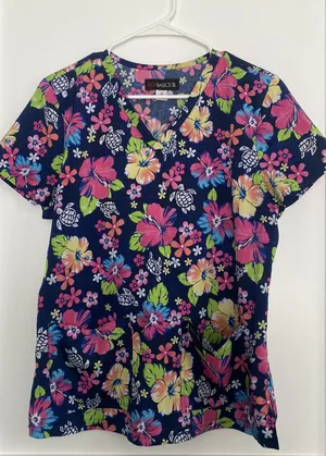 Koi Floral Scrub Top Blue Size M thumbnail 1
