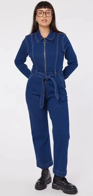 Womens Joanie Clothing MacDougal Indigo Denim Jean LS Jumpsuit Boilersuit Sz 14 thumbnail 1