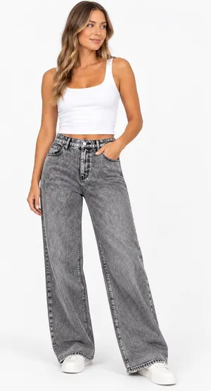 Windsor Grey Acid-Wash Wide Leg Jeans Size Small thumbnail 1