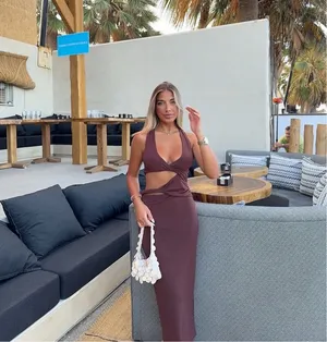 Zara dress fitted bodycon Brown Cutout Midi Party Wedding Coctail thumbnail 2