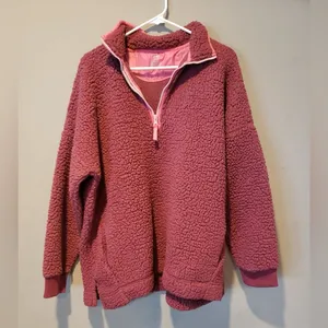 Aerie Women's Cozy Sherpa Jacket - Burgundy thumbnail 3