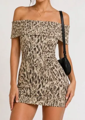 Pilcro Anthropologie Leopard Off Shoulder Ribbed Mini Dress XS Animal Print thumbnail 1