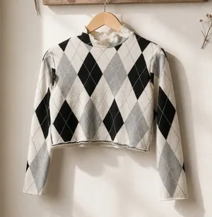 Maeve by Anthropologie Argyle Mock Neck Sweater thumbnail 1