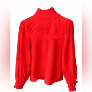 H&M Red Ruffle Mock-Neck Blouse thumbnail 2