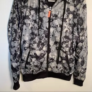 Ideology Women's Full Zip Athletic Jacket‎ Windbreaker Black Gray Floral Mesh thumbnail 4