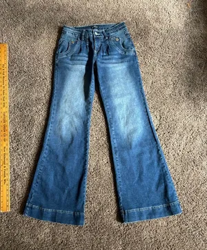 Women's Mid-Rise Blue Flare Jeans — Wide Leg Denim thumbnail 1