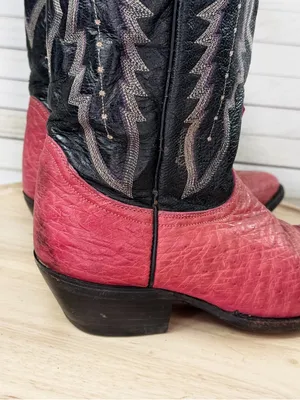 Vintage Dan Post Ostrich Leather Stitched Upper Cowgirl Boots Pink Black‎ 7.5 thumbnail 7