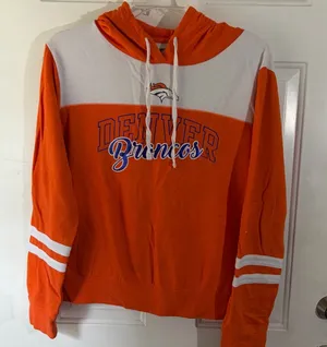 NFL Team Apparel Denver Broncos Women's XL Hoodie Orange White Colorblock thumbnail 1
