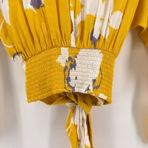 Free People‎ Say You Love Me Yellow Floral Mock Neck Keyhole Wrap Blouse Small thumbnail 7