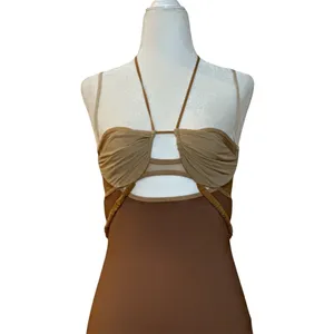 Nensi Dojaka Draped Double Bra Mini Dress in Caramel & Sable Small New Womens thumbnail 5