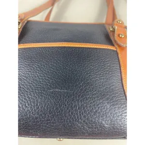 Dooney & Bourke AWL Navy Brown Pebbled Leather Top Handle Satchel Purse Bag 90s thumbnail 14