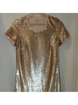 Tobi Shift in Time Sequin Dress Shirt Blush Rose Small Mini Short Sleeves thumbnail 5