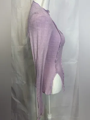 Free People Light Pink Ruffled Cable Knit Mock Turtleneck Sweater thumbnail 4